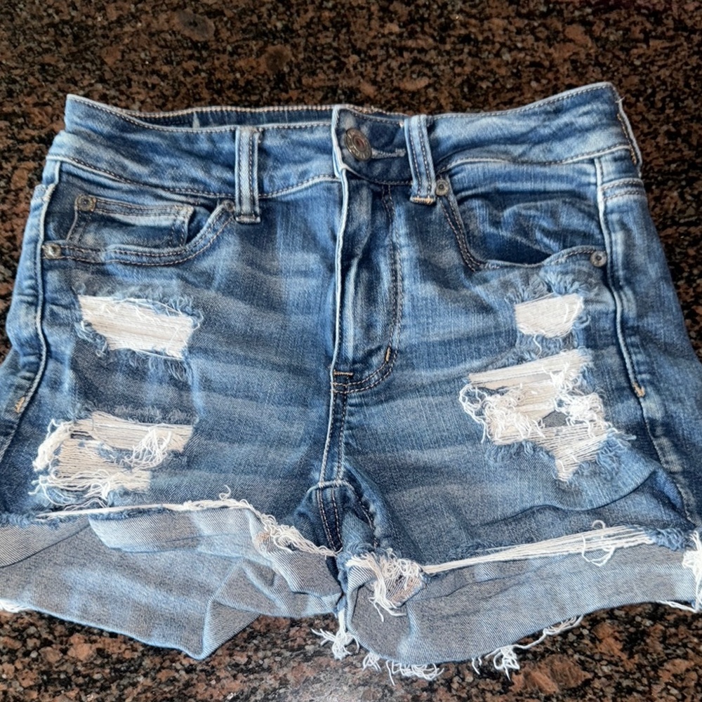 Distressed Blue Denim Shorts